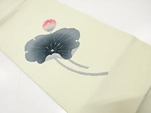 塩瀬　手描き　蓮模様　名古屋帯